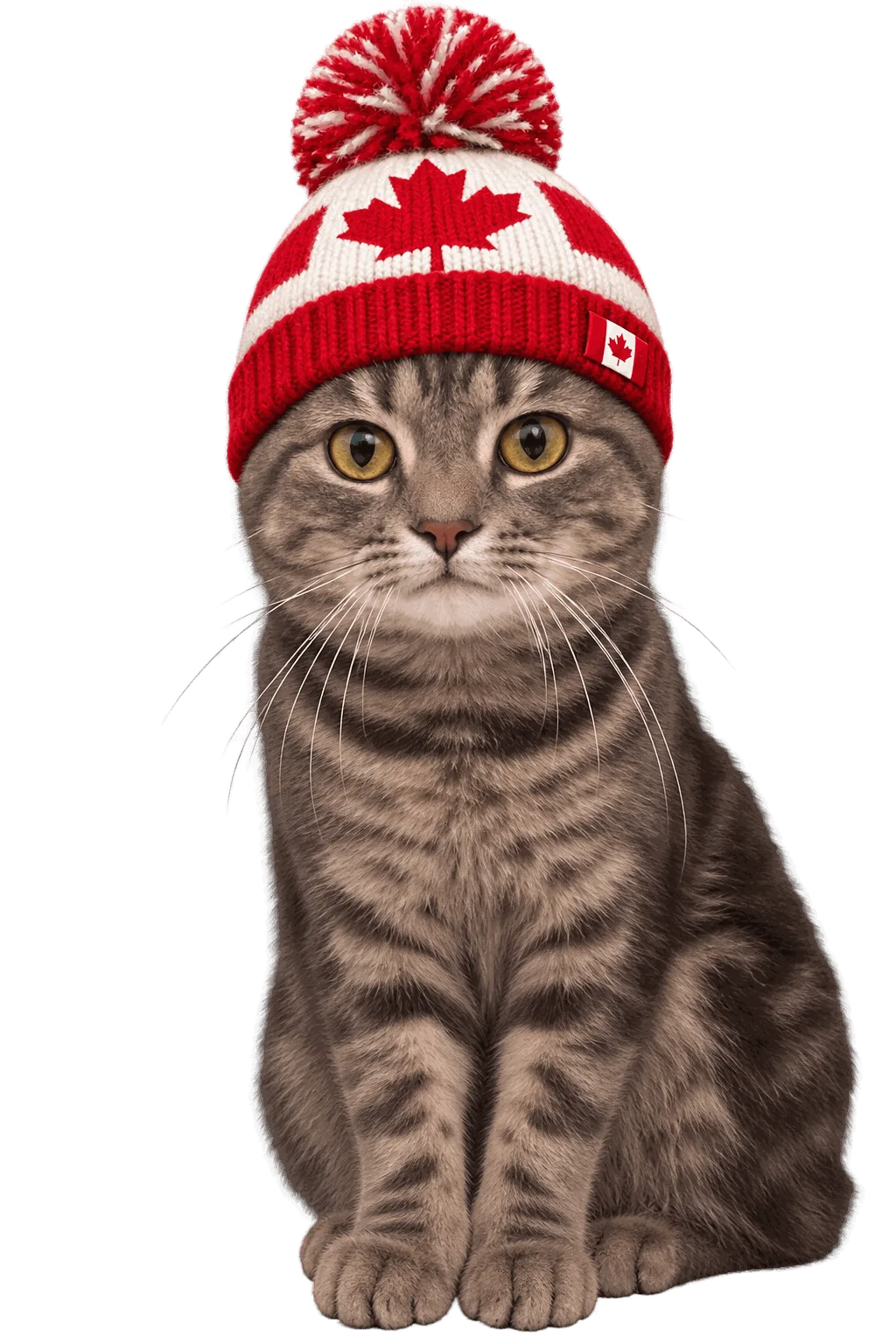 Peanut wearing a Canadian hat